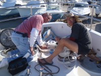 05 Steve (electrician) and John work on anchor&nbsp;windlass