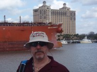02 Bradley, the busy Savannah River, and Shear Madness at the Westin dock in the&nbsp;background