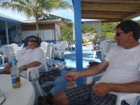20120-06-05 Enjoying a Kalik at the Exuma Point Beach Bar and Grill