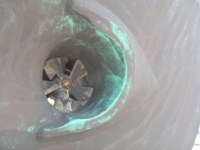 05 Green bottom paint showing through near bow&nbsp;thrusters