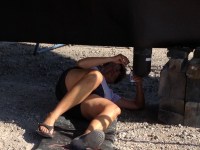 01 Kathy uses special “Transducer Paint” on the sonar&nbsp;transducer