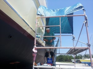 06 Bradley on scaffolding working on scupper doors