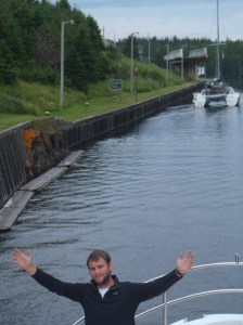 Tyler on the bow as we navigate the St. Peter Canal and enter the Bras D'Or Lake