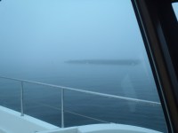 The fish farm obscured by&nbsp;fog