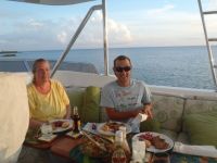 April and Gary – dinner on the&nbsp;Flybridge