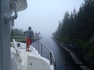 Heading through the St. Peter's Canal in the fog