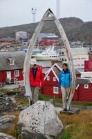 Whalebone arch in Aasiaat with Shear Madness in background