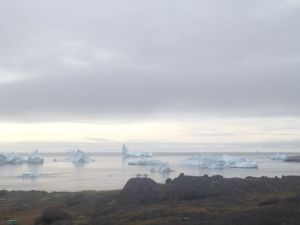 Icebergs dot the coast of Godhavn