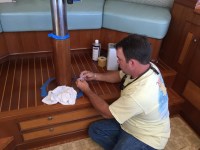 Cory from Crystal Coast Interiors preps pilothouse&nbsp;pedestal