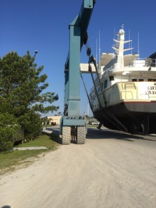 Ready to go back in the water - note narrow clearance for the lift!