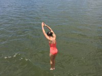 Claudia shows good form on the :high dive”, the upper deck of Shear&nbsp;Madness