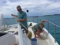 Bradley and Amanda clean the&nbsp;boat