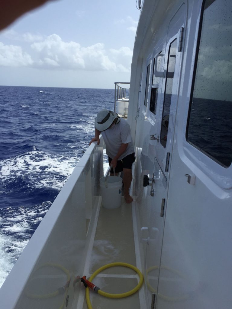 Washing the boat while underway