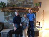 Bradley with cousin Mark and Kris and greyhounds Money and&nbsp;Ria