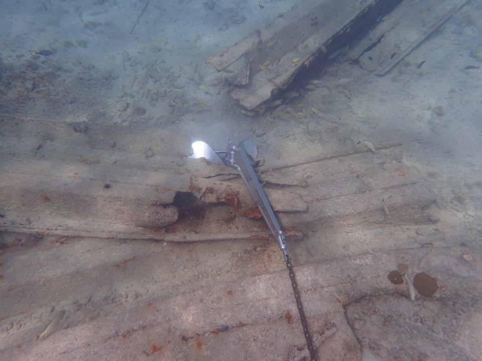 Anchor wedged under steel beam at Morgan's Bluff